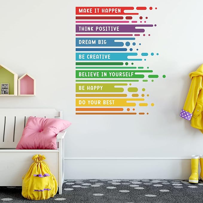 HLNIUC Positive Affirmation Wall Decal 59PCS Motivational Saying Classroom Wall Sticker Colourful Inspirational Quotes Peel and Stick Wall Decals Child Growth Mindset Wall Stickers for Kid Playroom