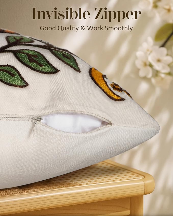 Embroidered Lumbar Pillow Cover 20x12 Inch - Spring Summer Boho Decorative Pillow Cover with Zipper for Living Room Couch Sofa Bed Aesthetic Design Sunflower Moon Cushion Pillowcase