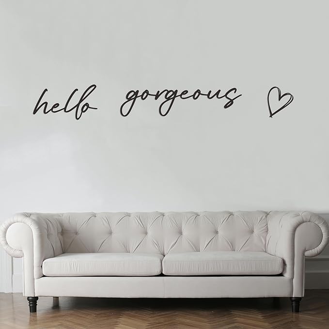 Rajukit Metal Hello Gorgeous Wall Decor – Rustic & Chic Metal Hello Gorgeous Sign Wall Art Decor for for Bedroom Living Room