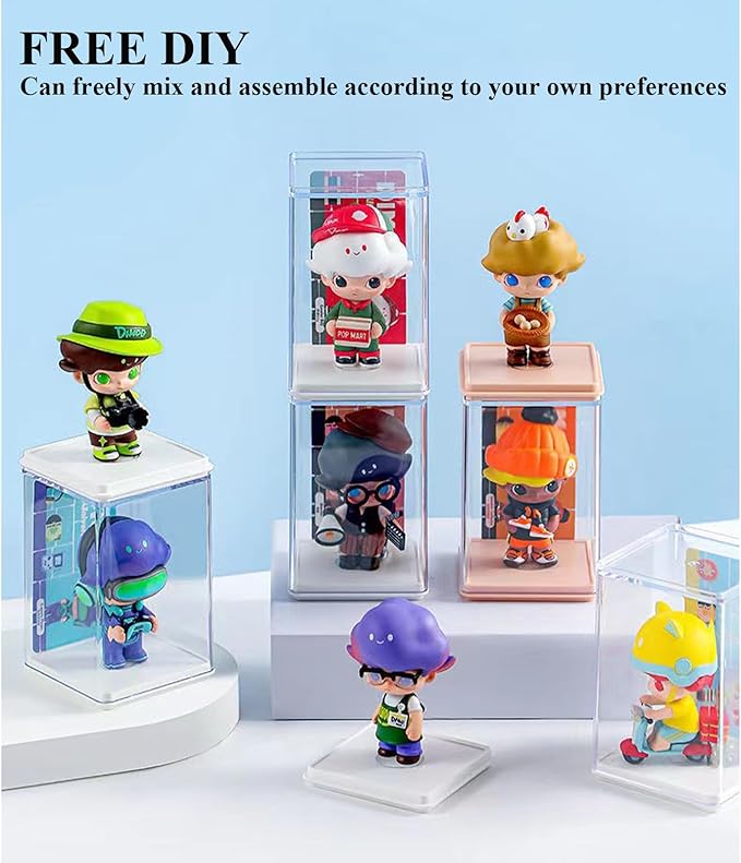6 PCS Small Display Case for Mini Figures Clear Blind Box for Mini Collectibles-Figures, Stackable Miniature Display Box Dustproof Clear Storage Box Showcase for Pop Mart