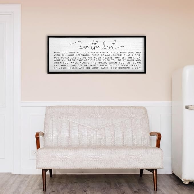 TQianJiang Christian Scripture Wall Decor Bible Verse Sign 32"×12" Deuteronomy 6:5-7,9 for Catholic Home Living Room Jesus Wall Art Large Wood Framed Family Plaque Horizontal Hanging (Black)