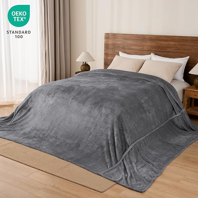 PHF Oversized King Big Fleece Blanket 120"x120", No Shed No Pilling Extra Large Soft Blanket, Giant 10'x 10' Lightweight for Bed, Sofa Travel and Camping, Suitable for All Season, Grey