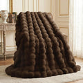 L'AGRATY Faux Rabbit Fur Blanket: 60" x 80" Twin Luxury Soft Fluffy Thick Fur Throw Blanket for Couch Bed Sofa - Cozy Plush Bubble Blankets for Winter: Flannel Fleece Decorative Blanket(Cocoa Brown)