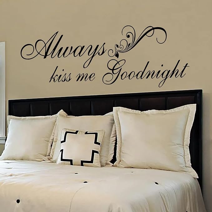 SEATUNE Always Kiss Me Goodnight Wall Stickers - Bedroom Wall Decals - Romantic Marriage Couples Quotes Inspirational Love Family Bathroom Bed Home Vinyl Art Wall Decor 48"X16"