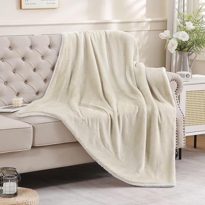 SOCHOW Sherpa Fleece Throw Blanket, Double-Sided Super Soft Luxurious Plush Blanket Throw Size, Linen, 50x60 inches