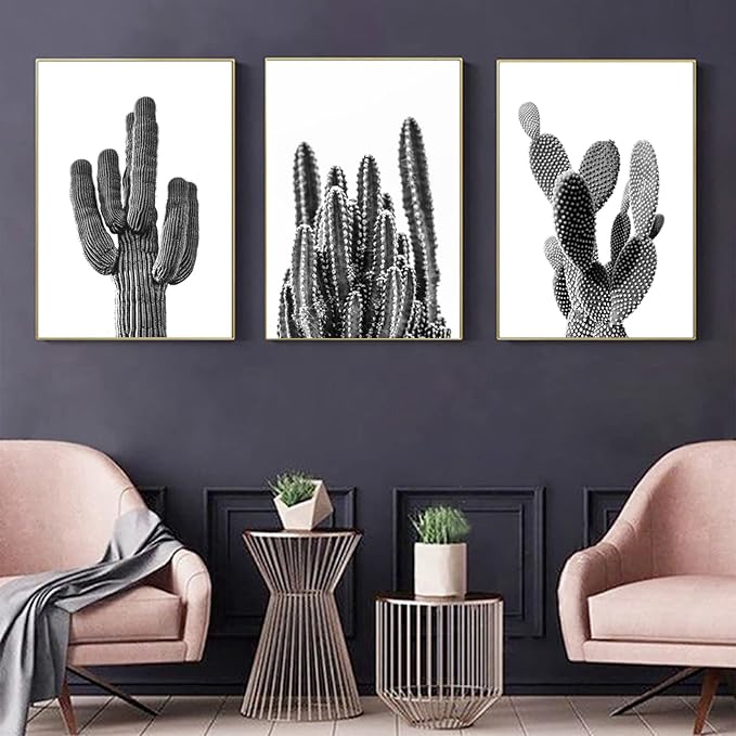 Black And White Cactus Canvas Wall Art Saguaro Cactus Pictures Wall Decor Black And White Artwork Painting Mexican Succulent Poster Prints for Living Room Bedroom Decor 16x24x3 Inch Unframed