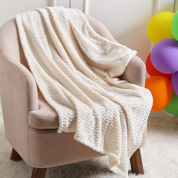 CREVENT 2Pcs 30''X40'' Cute Cozy Fluffy Warm Baby Blankets for Infants Toddlers' Bedding Crib Cot Stroller - Grey Cloud + Wave Whtie