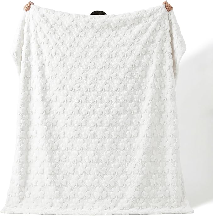 Horaldaily St. Patrick's Day Solid Blanket Throw, White Shamrock Soft Fuzzy Plush Faux Fur Cozy Blankets for Couch Sofa Bed Lounging, Ideal Gifts for Kids Adults Wife Self, 50x60