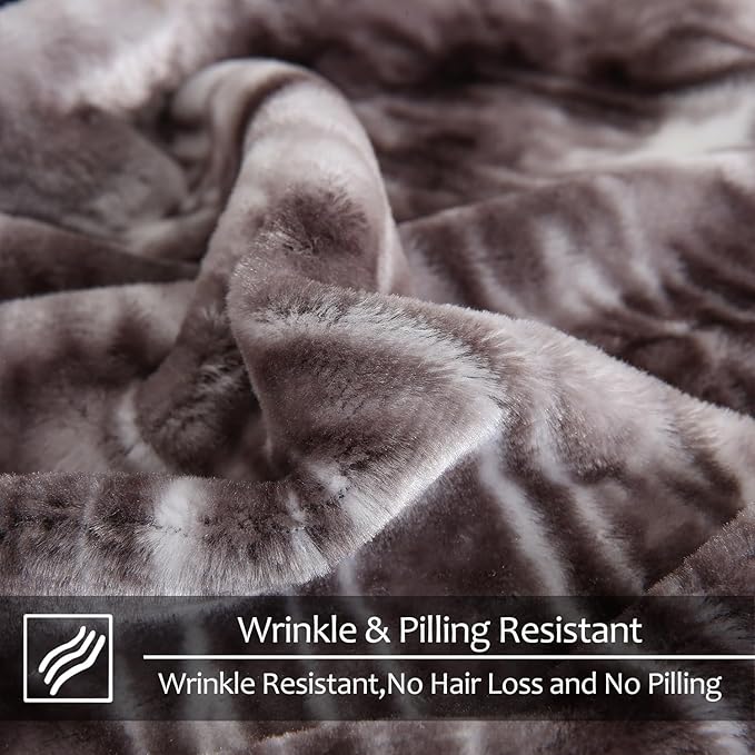 JYK Soft Fleece Bed Blanket King Size 5.7 LB, Korean Style 2 Ply Reversible Fluffy Flannel Blanket Microfiber, Warm Cozy Blanket for Autumn, Winter 83x91 Inches - Black White Tiger/Tiger Stripes