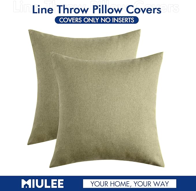 MIULEE Pack of 2 Decorative Outdoor Solid Waterproof Throw Pillow Covers Spring Faux Linen Garden Farmhouse Cushion Cases for Patio Tent Balcony Couch Sofa 18x18 Inch Light Olive Green