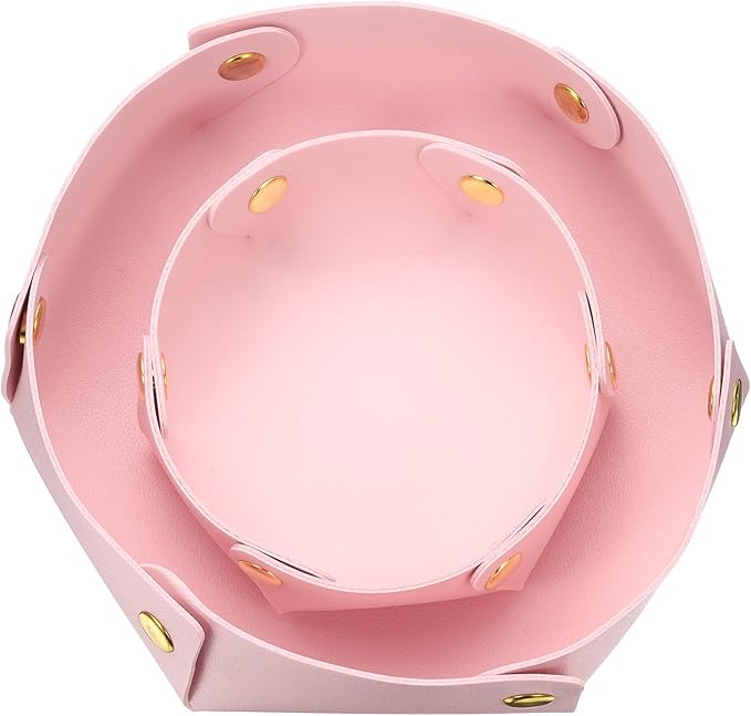 uxcell 2 Pcs Valet Tray for Women and Men, PU Leather Jewelry Tray Entryway Table Bedside Nightstand Catchall Storage Organizer for Jewelry Key Coin Watch Wallet (2 Size, Pink)