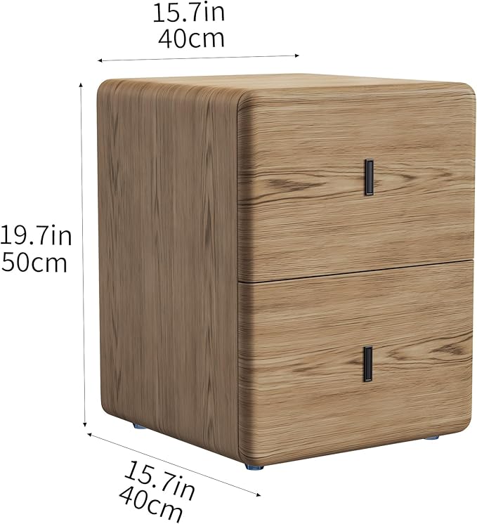 VICITON Narrow Nightstand with Drawers, Faux Leather Bedside Table, Solid Wood Drawer, Small Side Table for Bedroom (Leather Yellow Oak, 15.7" x 15.7" x 19.7")
