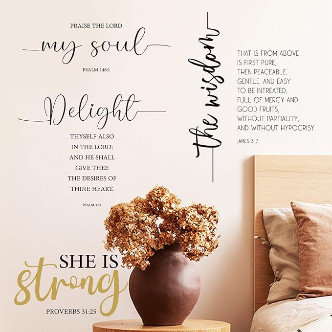 BBTO Bible Verse Wall Stickers Inspirational Quote Wall Decals Religious Motivational Scripture Sticker Peel and Stick for Bedroom Living Room Office Bathroom(Praise The Lord)