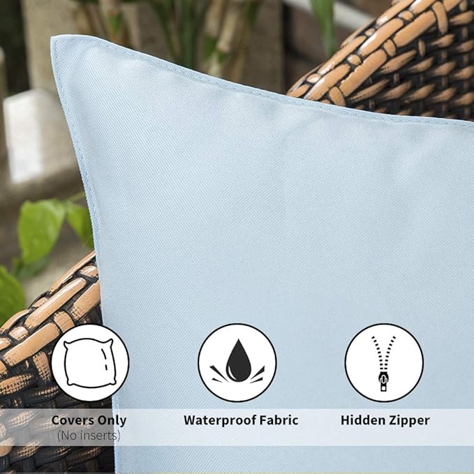 MIULEE Pack of 2 Decorative Outdoor Waterproof Pillow Covers Square Garden Cushion Sham Throw Pillowcase Summer Shell for Patio Tent Couch 18x18 Inch Light Blue
