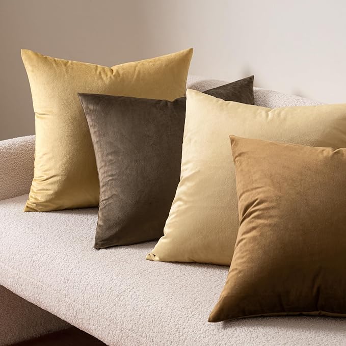 MIULEE Velvet Throw Pillow Covers 16x16 Inch, Pack of 2 - Beige, Soft Solid Decorative Pillow Covers Cushion Cases Modern Luxury Home Decor for Spring Couch Sofa Bedroom Livingroom