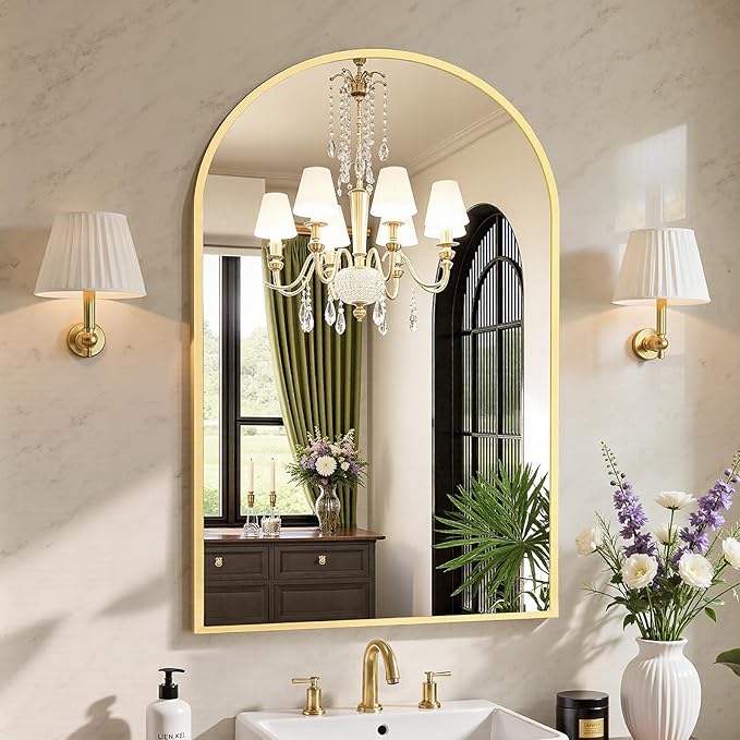 Sweetcrispy 20"x31" Arched Gold Bathroom Mirrors for Wall, Bathroom Mirrors for Over Sink, Wall Decor for Bathroom, Entryway, Bedroom, Vanity
