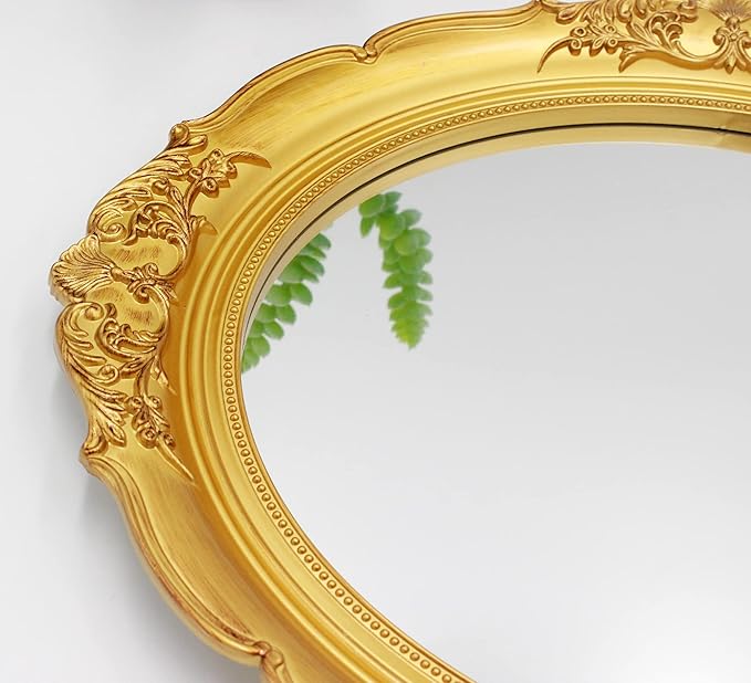 Eaoundm 13.1 x 14.8 inchs Decorative Wall Mirror,Vintage Hanging Mirrors for Bedroom Living-Room Dresser Decor Oval (Gold 2 Pcs)