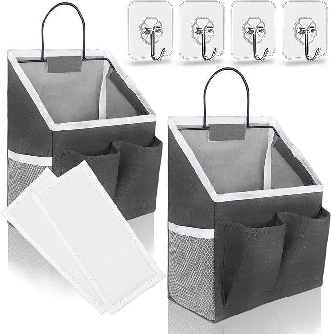 2pcs Wall Hanging Baskets for Organizing, Hanging Storage Bag as Over the Door Organizer, Wall File Organizer, Rv Storage and Organization. For Bedroom, Office, Camper (Black-Upgraded)