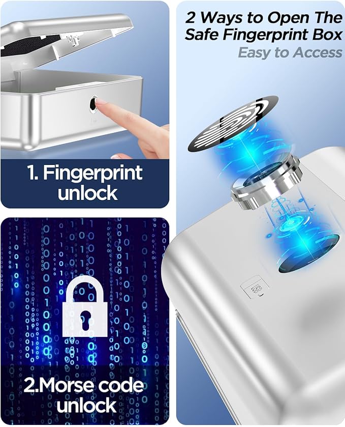 AICase Biometric Fingerprint Storage Box Portable Money Jewelry Combination Lock for Car Home Office Travel