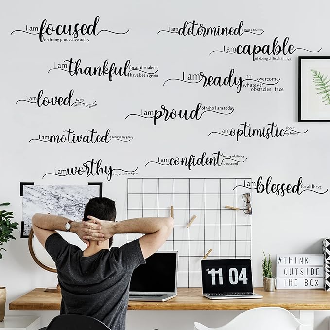 Epakh 2 Sheets Motivational Wall Stickers Decor Black Inspirational Wall Decal Art Inspirational Quote Stickers Vinyl Positive Wallpaper for Living Room Bedroom Office Nursery Restaurants Offices