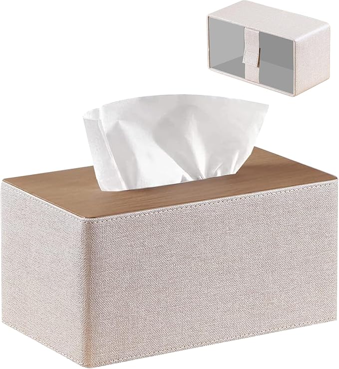 PUSU Plus Rectangular PU Leather Tissue Box Cover with Buckle Bottom - Modern Facial Tissue Dispenser Holder for Bathroom Vanity, Bedside Table, Bedroom, Office & Home Decor