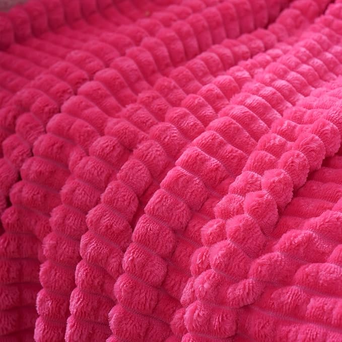 Puncuntex Flannel Fleece Throw Blanket Hot Pink 50"×60",Super Soft Plush Cozy Blanket with 3D Jacquard Square Grid Design Luxury for Couch Sofa Chair