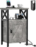 Wooden Nightstand with Lock, Bed Side Table with Drawers, Bedside Table with Charging Station, 3 USB & 2 Outlets, Night Stand with Cabinet Storage, End Tables for Bedroom, Ash Grey