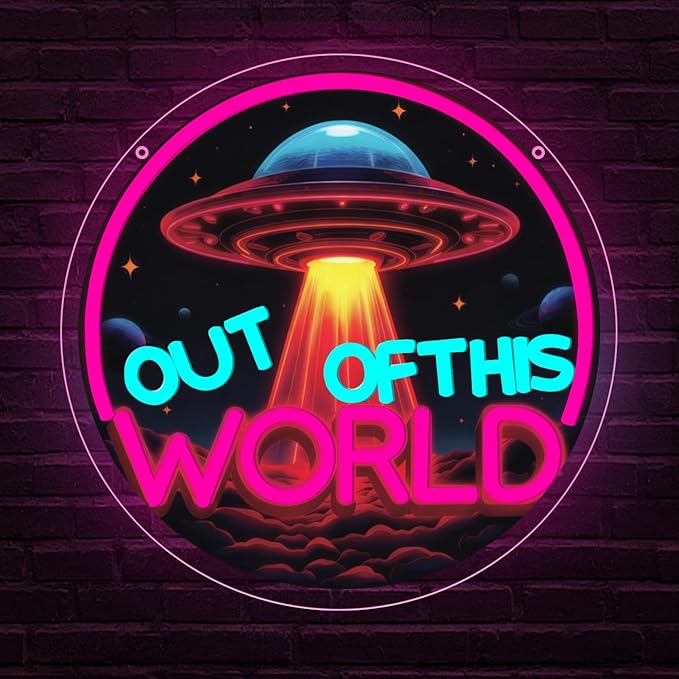 Out of This World Neon Sign,The World is Yours Neon Signs for Man Cave Gaming Room Decor,Galactic LED Wall Art for Home Bar Party Space Inspired Decor,Gift for Space Lovers