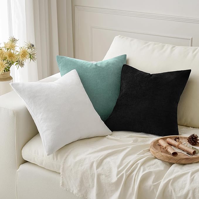 MIULEE White Couch Pillow Covers 20x20 Inch, Set of 2 Soft Chenille Decorative Square Throw Pillow Covers Farmhouse for Sofa Living Room Bed