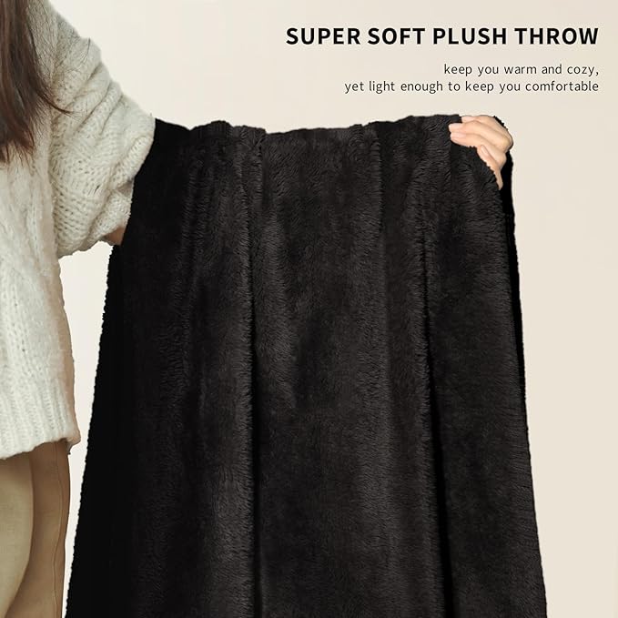 Plush Fleece Throw Blanket for Couch and Bed, Fluffy Fuzzy Cozy Soft Blankets All Season Use (50x60 Inches,Black)