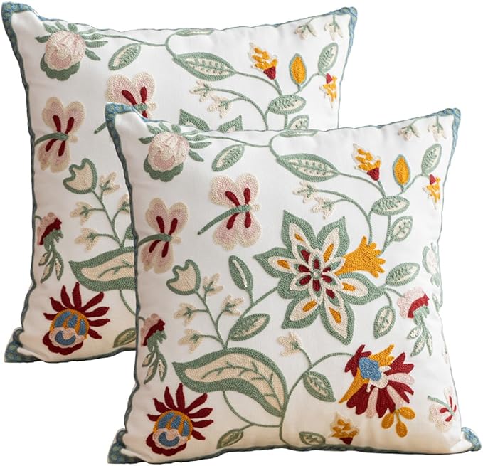YIcabinet Pack of 2 Throw Pillow Covers,Plants Embroidered Pillow Case Soft Decorative Pillowcases for Home Sofa Couch 18x18 Inch