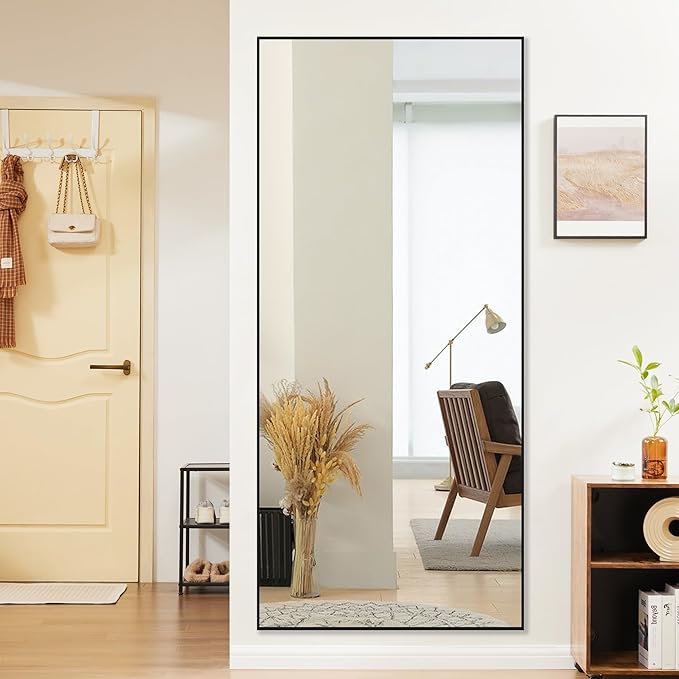 DUMOS Full Length Mirror 64"x21" Full Body Floor Mirror for Bedroom or Cloakroom, Can Stand Alone, Hang or Lean Against Wall, Tall Wall Mirror with Stand, Black
