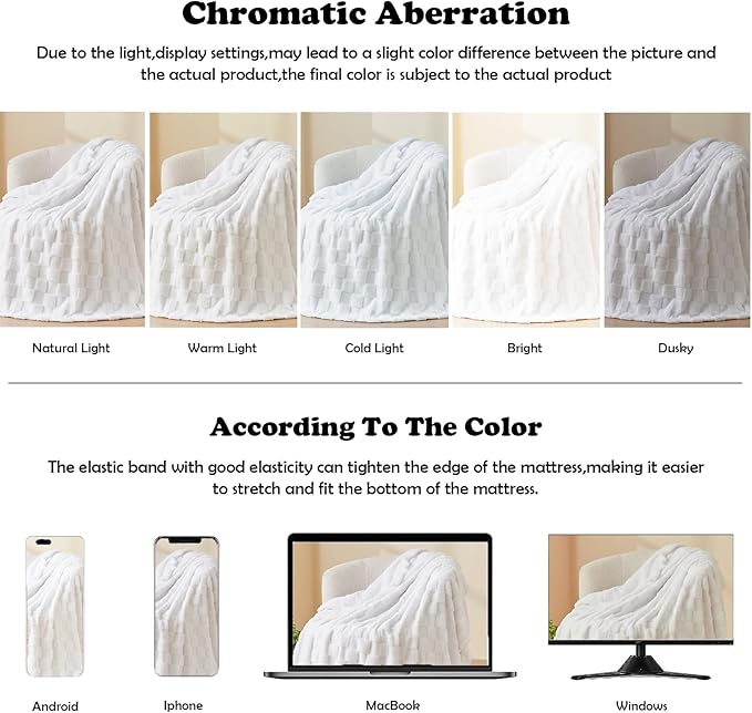 NEWCOSPLAY Super Soft Queen Blanket White Premium Silky Flannel Fleece 3D Checkered Lightweight Bed Blanket All Season Use (White Checkered, Queen(90"x90"))