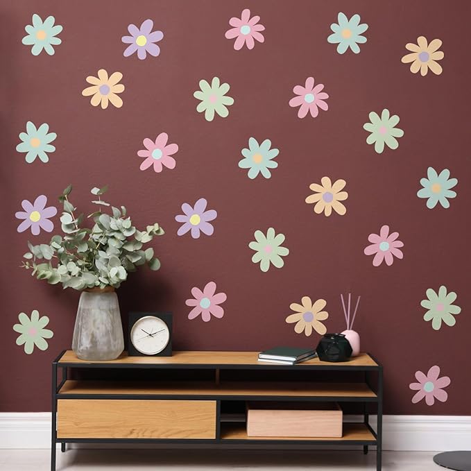 BBTO Daisy Wall Decal Flower Vinyl Wall Decals Daisy Stickers Floral Decals Peel and Stick for Nursery Art Bedroom Living Room(Simple Style,Novel Color)