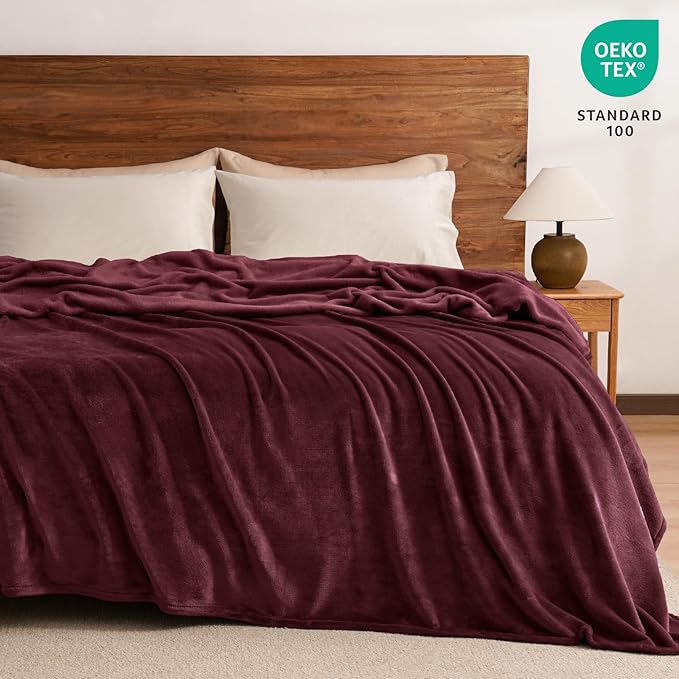 PHF Ultra Soft Fleece Blanket King Size, No Shed No Pilling Luxury Plush Cozy 300GSM Lightweight Blanket for Bed, Couch, Chair, Sofa Suitable for All Season, 108" x 90", Wine Red/Burgundy