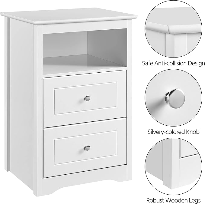 Yaheetech Nightstand with 2 Drawer and 1 Open Shelf, 29" Tall Bedside Table Wooden Flie Cabinet Telephone Table Bed Side Table with Storage for Bedroom White
