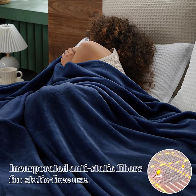 PHF Ultra Soft Fleece Blanket Queen Size, No Shed No Pilling Luxury Plush Cozy 300GSM Lightweight Blanket for Bed, Couch, Chair, Sofa Suitable for All Season, 90" x 90", Navy Blue