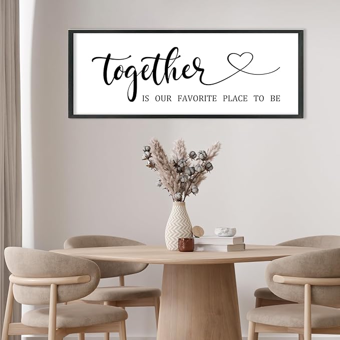 YWJKWLGS Together Is My Favorite Place to Be Sign Master Bedroom Wall Decor Above Bed 40x15 Inch Love Quotes Wall Art Large Rustic Modern Wood Framed for Couples (Black)