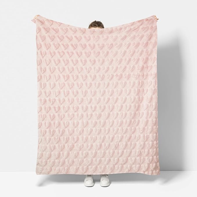 Horaldaily Valentine Blanket Throw, Pink Love Heart Soft Fuzzy Plush Faux Fur Cozy Blankets for Couch Sofa Bed Lounging, Ideal Gifts for Kids Adults Wife Self, 60x80