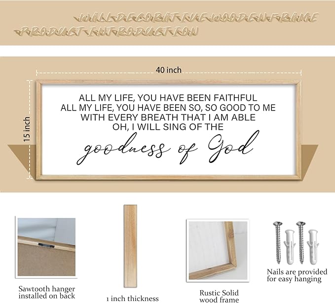 comurdyo Goodness of God Wall Decor 40"X15" Bible Verse Sign Jesus Christ Prayer Christian Catholic Scripture for Home Office Church Wall Hanging Art (Wood)