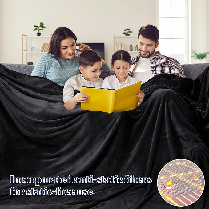 PHF Oversized King Big Fleece Blanket 120"x120", No Shed No Pilling Extra Large Soft Blanket, Giant 10'x 10' Lightweight for Bed, Sofa Travel and Camping, Suitable for All Season, Black