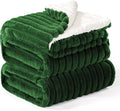 INFIIXSO Sherpa Fleece King Size Blanket - Super Soft & Warm Striped Fleece, Cozy Plush Fluffy Large Bed Blanket All Season Use (Dark Green, 104x90 Inches)