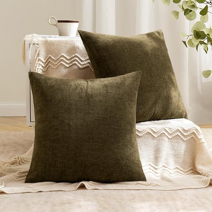 MIULEE Coffee Couch Pillow Covers 18x18 Inch, Set of 2 Soft Chenille Decorative Square Throw Pillow Covers Farmhouse for Sofa Living Room Bed