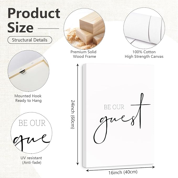 Be Our Guest Wall Decor Guest Room Wall Art Decor Stay Awhile Signs for Home Decor Minimalist Wall Art over the Bed Sign Guest Bedroom Wall Decor Canvas Painting 16x24 Inch (set of 3) Ready to Hang