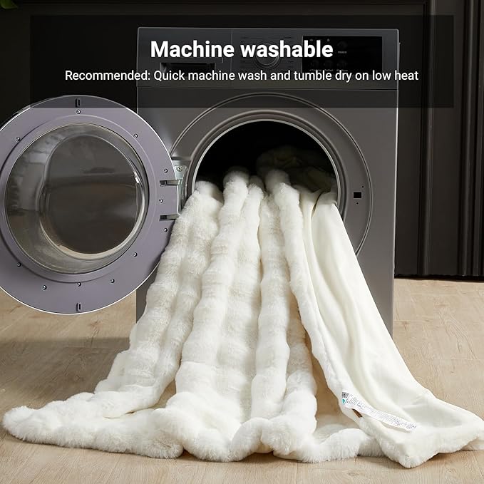 SAPHREAS Faux Fur Throw Blanket for Couch, Fluffy Fuzzy Bubble Blanket for Sofa Bed Living Room, Decor Soft Cozy Gifts for Women Men, 50x60” Cream White