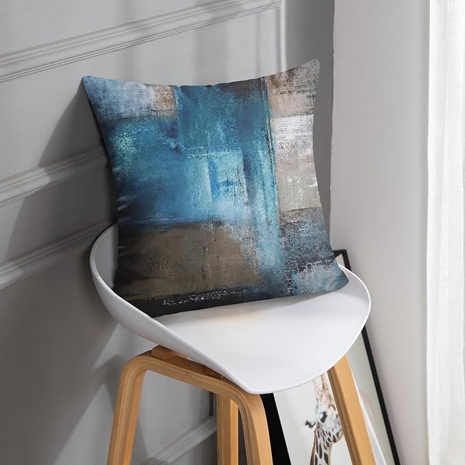 Britimes Throw Pillow Covers Modern Home Art Decor, 20 x 20 Inches Set of 2 Pillow Cases Decorative, Abstract Oil Painting Pillowcases for Bedroom, Living Room, Cushion Couch Sofa, Teal Grey