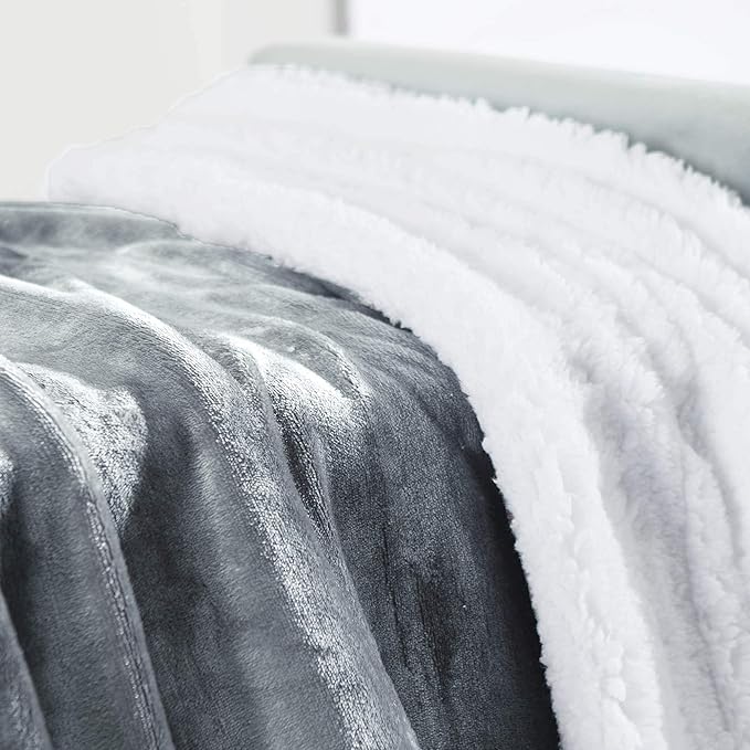 Genteele Sherpa Throw Blanket Super Soft Reversible Ultra Luxurious Plush Blanket, 90 x 90 inches, Gray/White