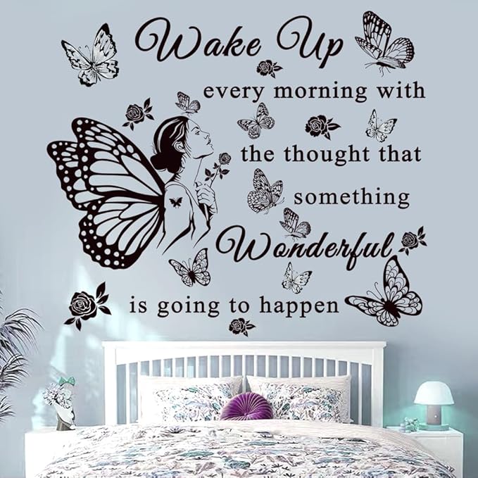 Inspirational Quote Decals: 'Wake Up... Wonderful Happening' Vinyl Wall Sticker for Office, Classroom Decor