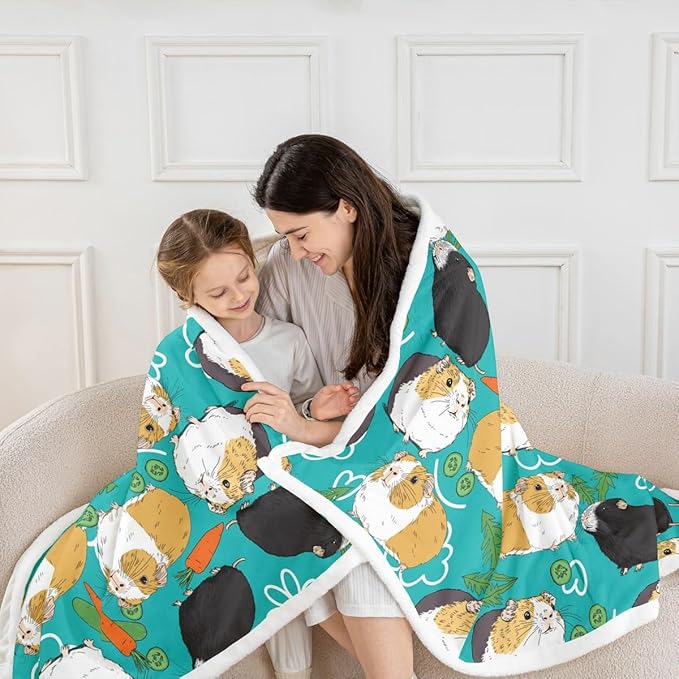 Erosebridal Kids Guinea Pig Sherpa Blanket Throw for Boys Girls - Cavia Porcellus Popular Household Pet Animal Fleece - Dairy Carrot Cartoon Fuzzy Throw 50"x60" Green Blue Red