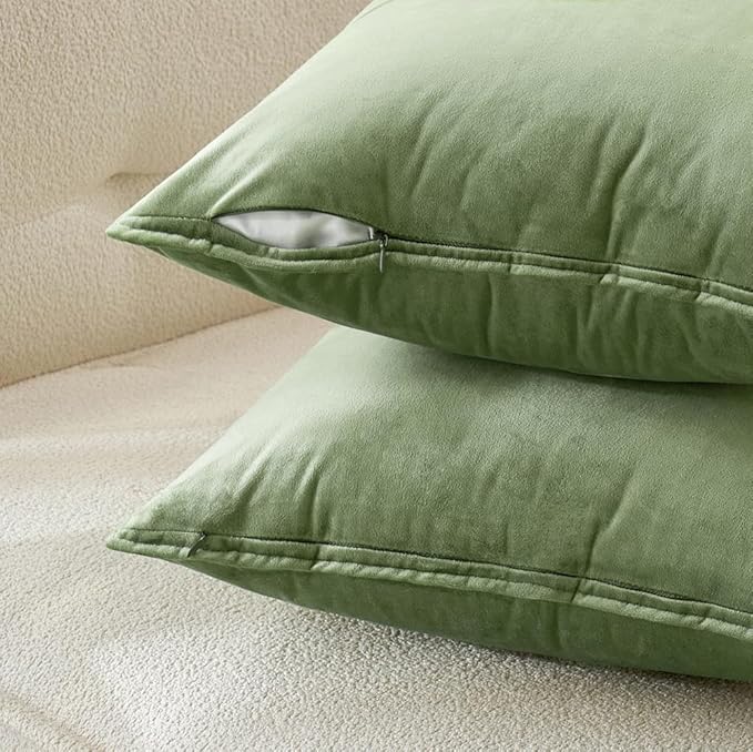 MIULEE Sage Green Velvet Throw Pillow Covers 20x20 Soft Decorative Solid Square Cushion Cases Pack of 2 Modern Luxury Home Decor for Couch, Sofa, Bedroom